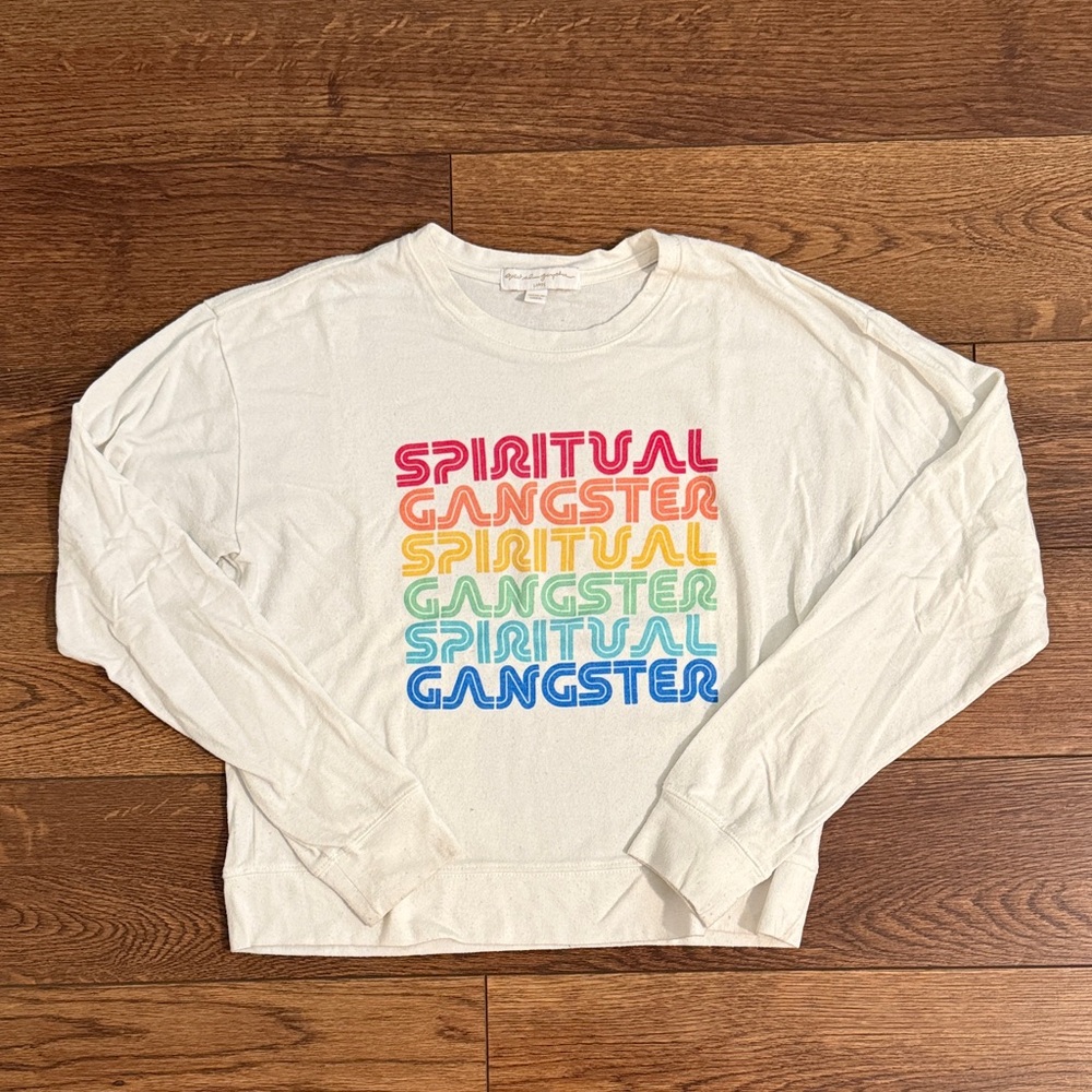 Spiritual Gangster Cream Tee with Pink Accents